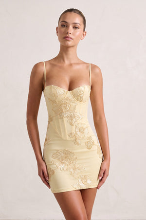 Yellow Spaghetti Straps Sheath Homecoming Dress With Floral Embroidery | SHEISME