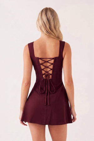Burgundy Square Neck A-Line Satin Homecoming Dress With Lace-Up Back (3) | SHEISME
