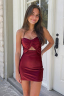 Burgundy Strapless Sheath Short Homecoming Dresses | SHEISME
