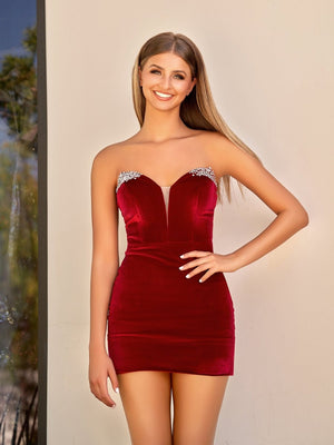 Callie | Burgundy Sheath V - Neck Short Homecoming Dress - SHEISME