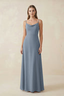 Cami Strap A-Line Chiffon Bridesmaid Dress in Neptune - SHE IS ME BRIDESMAID DRESSES