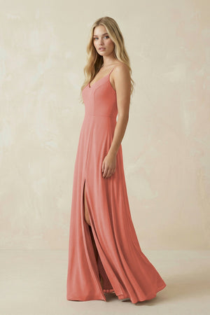 Cami Strap A-Line Chiffon Bridesmaid Dress with Slit in Mulberry - SHE IS ME BRIDESMAID DRESSES