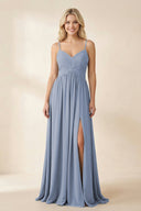 Cami Strap Chiffon A - Line Bridesmaid Dress with Slit - SHE IS ME Bridesmaid Dresses