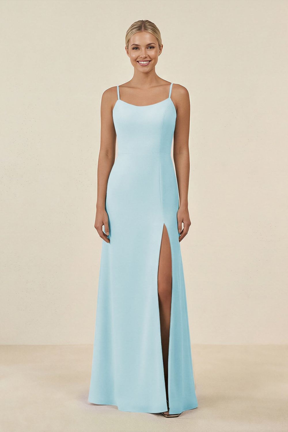 Cami Strap Chiffon Sheath Bridesmaid Gown in Sky Blue - SHE IS ME BRIDESMAID DRESSES