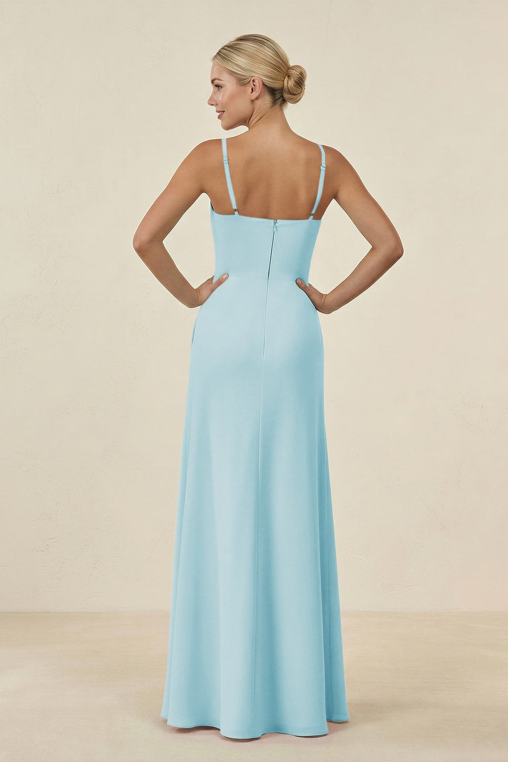 Cami Strap Chiffon Sheath Bridesmaid Gown in Sky Blue - SHE IS ME BRIDESMAID DRESSES