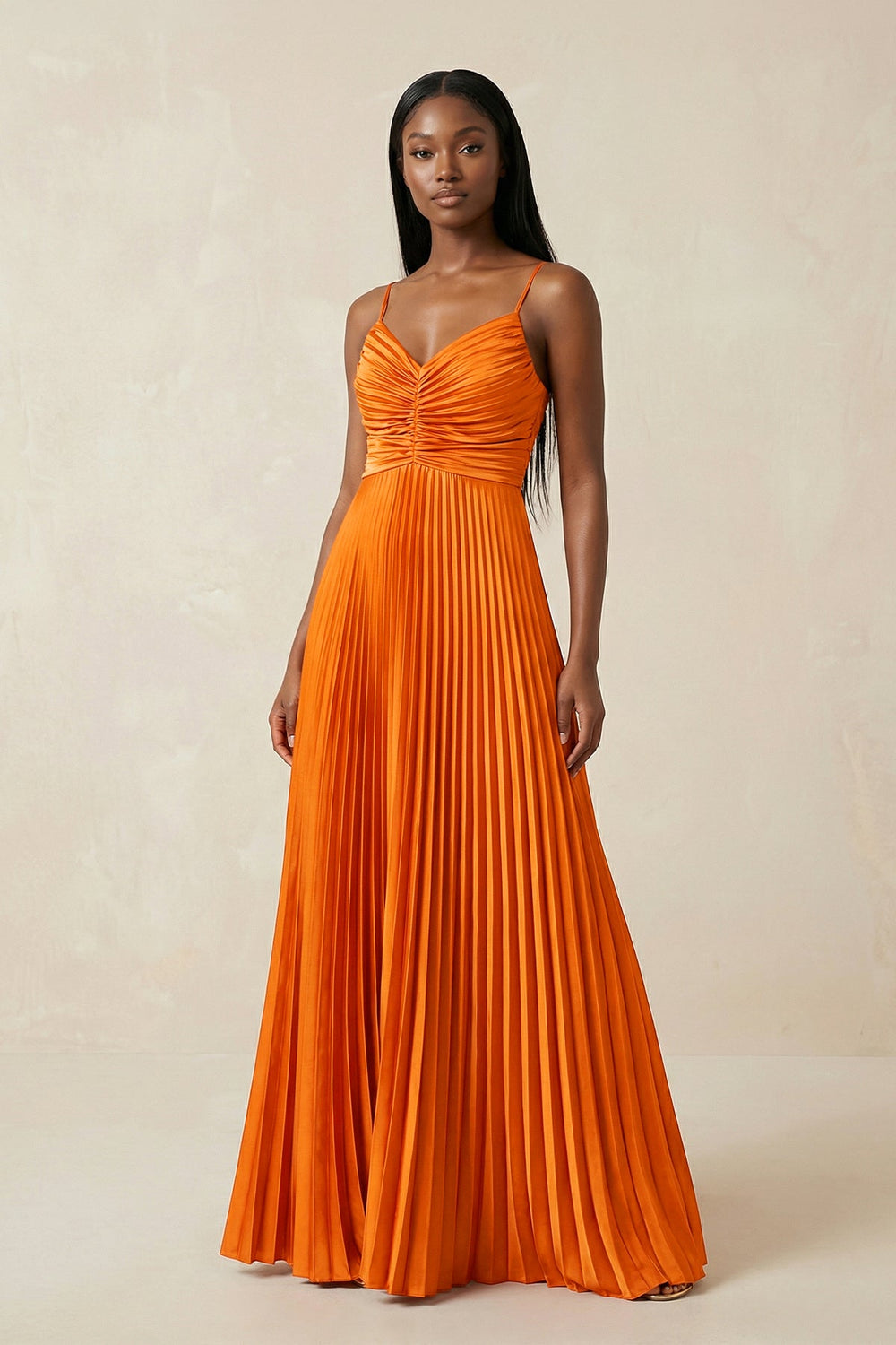 Cami Strap Pleated A - Line Bridesmaid Dress in Cinnamon - SHE IS ME Bridesmaid Dresses