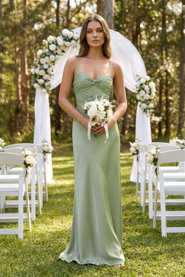 Cami Strap Pleated Sheath Satin Bridesmaid Dress in Dove Gray - SHE IS ME Bridesmaid Dresses