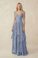 Cami Strap Ruffled A - Line Chiffon Bridesmaid Dress in Twilight - SHE IS ME Bridesmaid Dresses