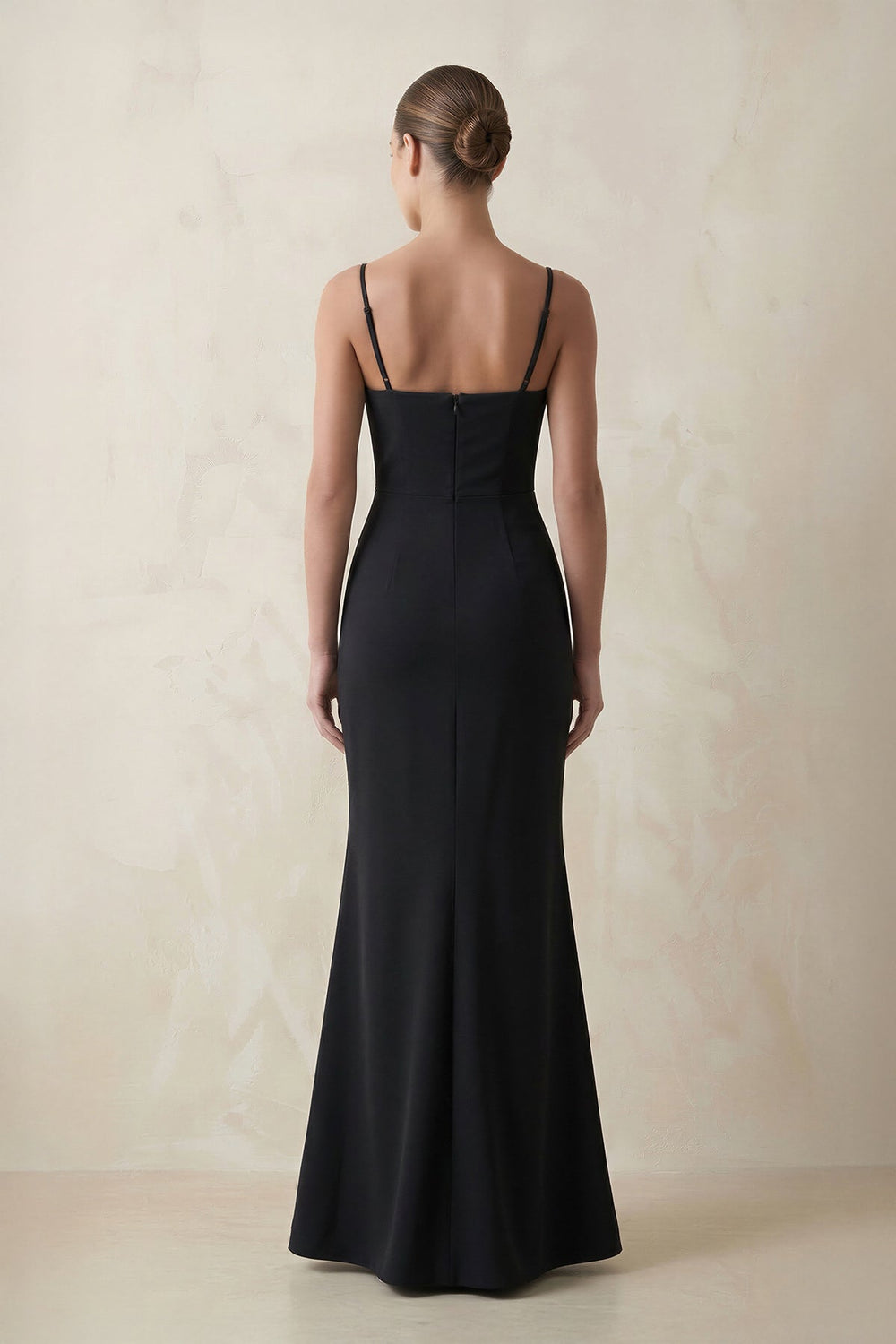Cami Strap Sheath Beaded Satin Wedding Dress in Black - SHE IS ME Wedding Dresses