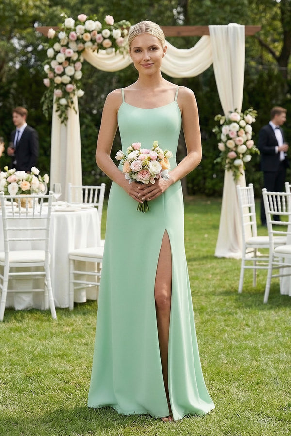 Cami Strap Chiffon Sheath Bridesmaid Gown in Pale Pistachio - SHE IS ME BRIDESMAID DRESSES