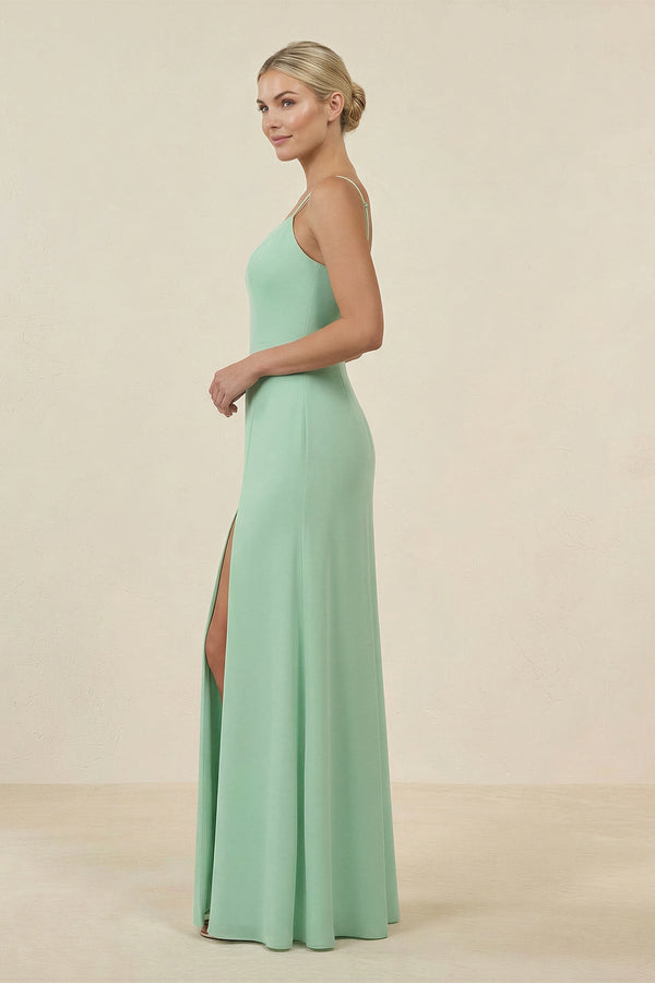 Cami Strap Chiffon Sheath Bridesmaid Gown in Pale Pistachio - SHE IS ME BRIDESMAID DRESSES