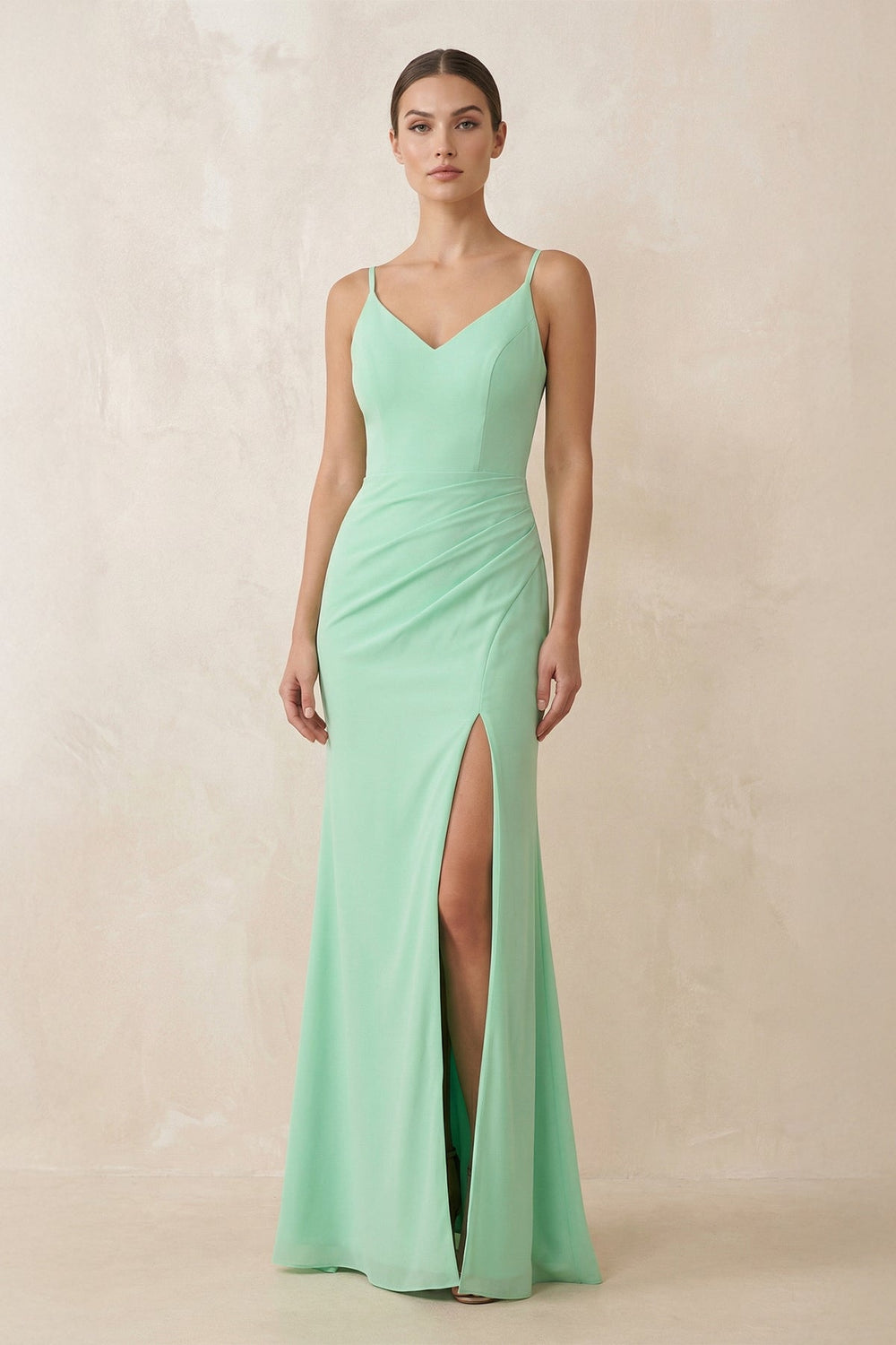 Cami Strap Sheath Chiffon Bridesmaid Gown - SHE IS ME Bridesmaid Dresses