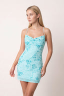 Blue Cami Straps Sheath Floral Embroidery Tulle Homecoming Dress | SHEISME