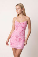 Candy Pink Cami Straps Sheath Floral Embroidery Tulle Homecoming Dress | SHEISME