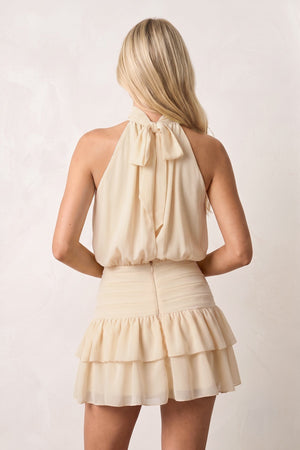 Champagne Halter Chiffon Tiered Ruffled A-Line Homecoming Dress | SHEISME
