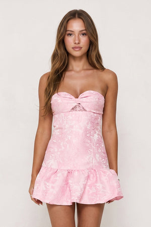 Candy Pink Sweetheart Jacquard A-Line Ruffled Homecoming Dress | SHEISME
