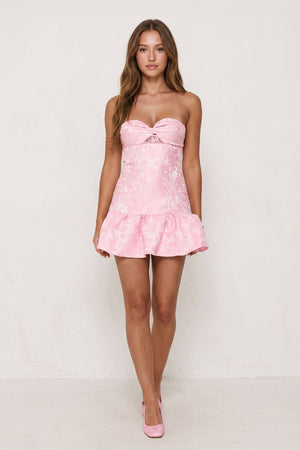 Candy Pink Sweetheart Jacquard A-Line Ruffled Homecoming Dress (3) | SHEISME