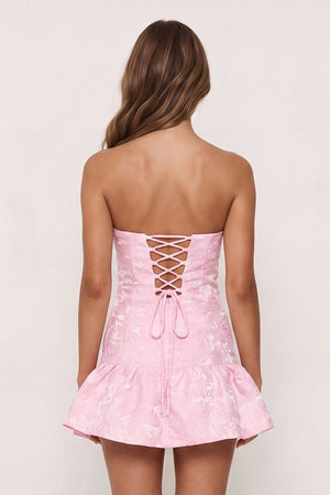 Candy Pink Sweetheart Jacquard A-Line Ruffled Homecoming Dress (2) | SHEISME