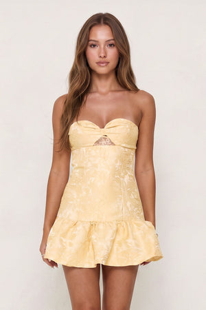 Yellow Sweetheart Jacquard A-Line Ruffled Homecoming Dress | SHEISME