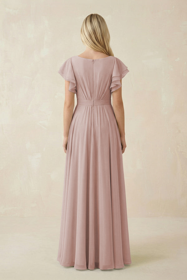 Cap Sleeve Ruffled A - Line Chiffon Bridesmaid Dress in c - SHE IS ME Bridesmaid Dresses