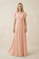 Cap Sleeve Ruffled A - Line Chiffon Bridesmaid Dress in English Rose - SHE IS ME Bridesmaid Dresses