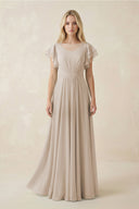 Cap Sleeve Ruffled A - Line Chiffon Bridesmaid Dress in Frost - SHE IS ME Bridesmaid Dresses