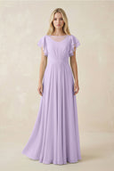 Cap Sleeve Ruffled A - Line Chiffon Bridesmaid Dress in Lavender - SHE IS ME Bridesmaid Dresses