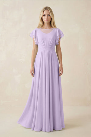 Cap Sleeve Ruffled A - Line Chiffon Bridesmaid Dress in Lavender - SHE IS ME Bridesmaid Dresses