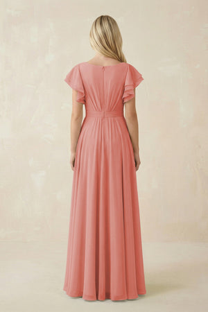 Cap Sleeve Ruffled A - Line Chiffon Bridesmaid Dress in Mulberry - SHE IS ME Bridesmaid Dresses