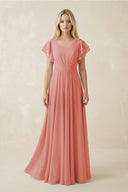 Cap Sleeve Ruffled A - Line Chiffon Bridesmaid Dress in Mulberry - SHE IS ME Bridesmaid Dresses