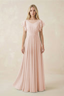 Cap Sleeve Ruffled A - Line Chiffon Bridesmaid Dress in Pale Blush - SHE IS ME Bridesmaid Dresses