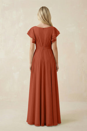 Cap Sleeve Ruffled A - Line Chiffon Bridesmaid Dress in Spice - SHE IS ME Bridesmaid Dresses