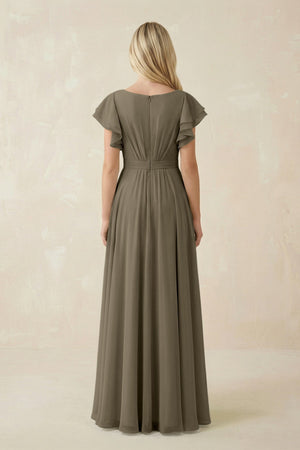 Cap Sleeve Ruffled A - Line Chiffon Bridesmaid Dress in Willow Green - SHE IS ME Bridesmaid Dresses