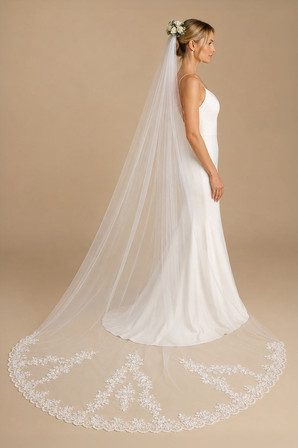 Cathedral Veils with Lace and Beaded Hemline in Ivory - SHE IS ME Wedding Veils