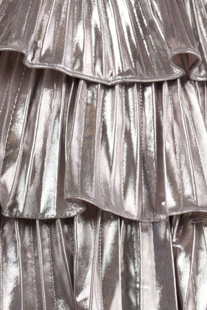 Silver Strapless A Line Metallic Tiered Homecoming Dress With Beading-SHEISME