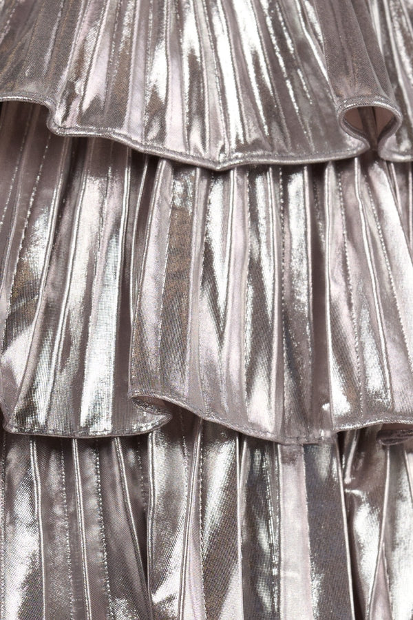 Silver Strapless A Line Metallic Tiered Homecoming Dress With Beading-SHEISME