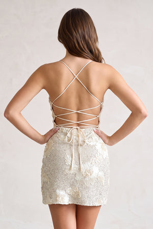 Champagne Spaghetti Straps Sequin Embroidery Sheath Homecoming Dress (2) | SHEISME