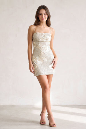Champagne Spaghetti Straps Sequin Embroidery Sheath Homecoming Dress (3) | SHEISME