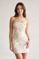 Champagne Spaghetti Straps Sequin Embroidery Sheath Homecoming Dress | SHEISME