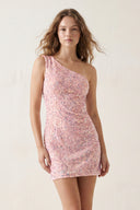 Pink Bodycon One Shoulder Sequins Mini Party Dresses - SHEISME