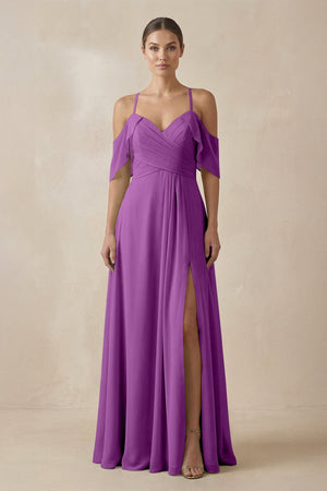 Chiffon A - Line Long Bridesmaid Dress in Amethyst - SHE IS ME Bridesmaid Dresses