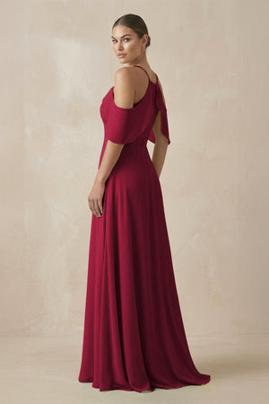 Chiffon A - Line Long Bridesmaid Dress in Berry - SHE IS ME Bridesmaid Dresses