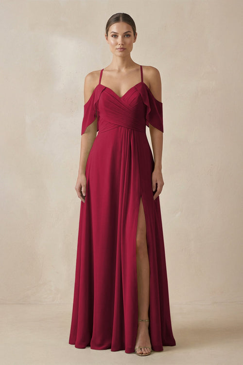 Chiffon A - Line Long Bridesmaid Dress in Berry - SHE IS ME Bridesmaid Dresses