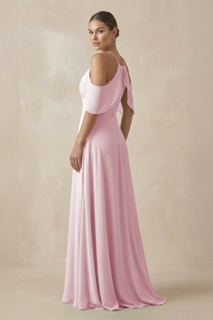 Chiffon A - Line Long Bridesmaid Dress in Candy Pink - SHE IS ME Bridesmaid Dresses