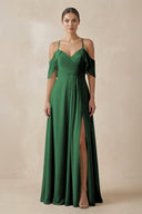 Chiffon A - Line Long Bridesmaid Dress in Dark Green - SHE IS ME Bridesmaid Dresses