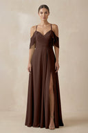 Chiffon A - Line Long Bridesmaid Dress in Espresso - SHE IS ME Bridesmaid Dresses