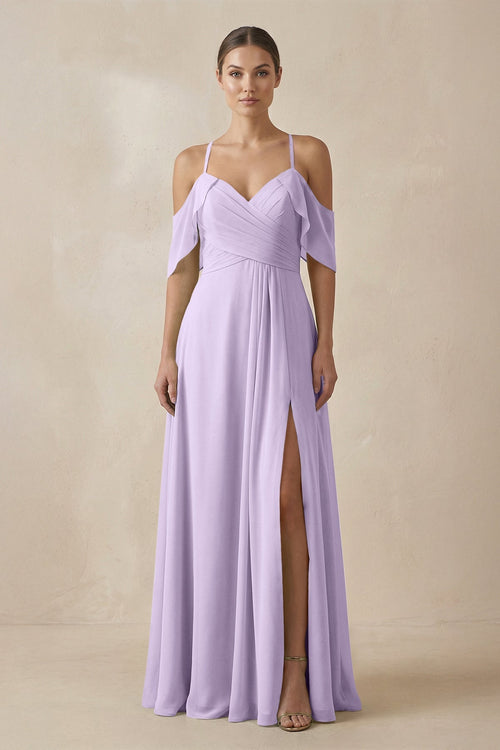 Chiffon A - Line Long Bridesmaid Dress in Lavender - SHE IS ME Bridesmaid Dresses