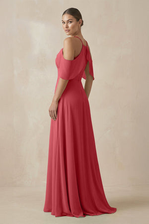 Chiffon A - Line Long Bridesmaid Dress in Merlot - SHE IS ME Bridesmaid Dresses