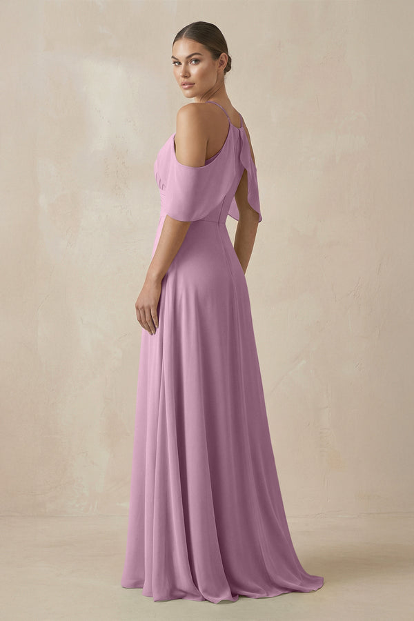 Chiffon A - Line Long Bridesmaid Dress in Wisteria - SHE IS ME Bridesmaid Dresses