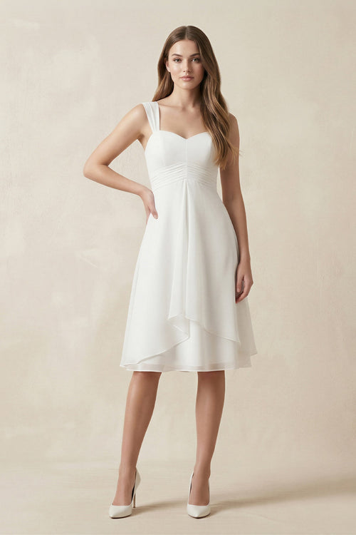 Chiffon A - Line Sweetheart Midi Wedding Dress in White - SHE IS ME Wedding Dresses